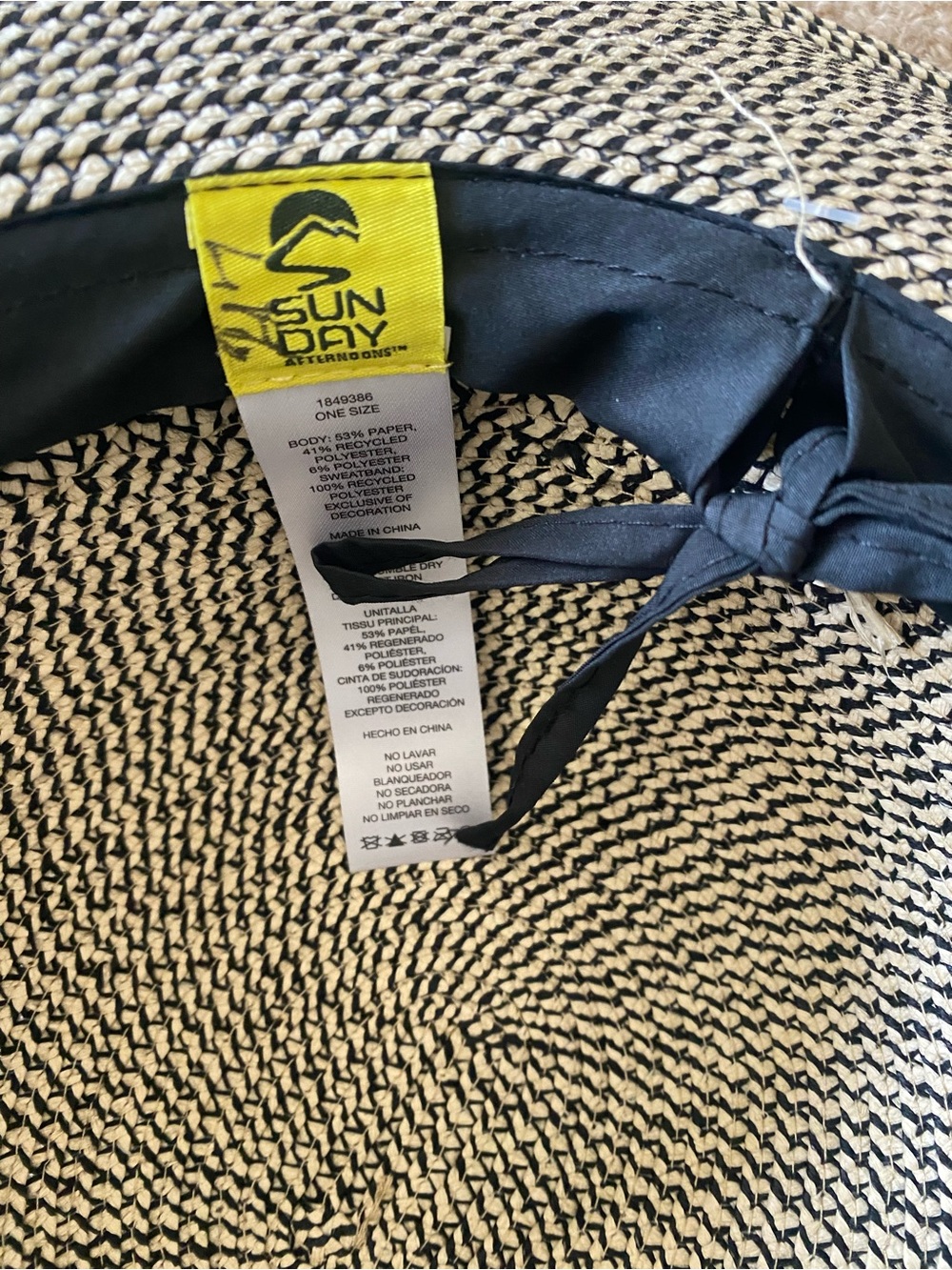 Sunday Two-Tone Woven Poly Blend Sun Hat - Black & Cream - Picture 3 of 7